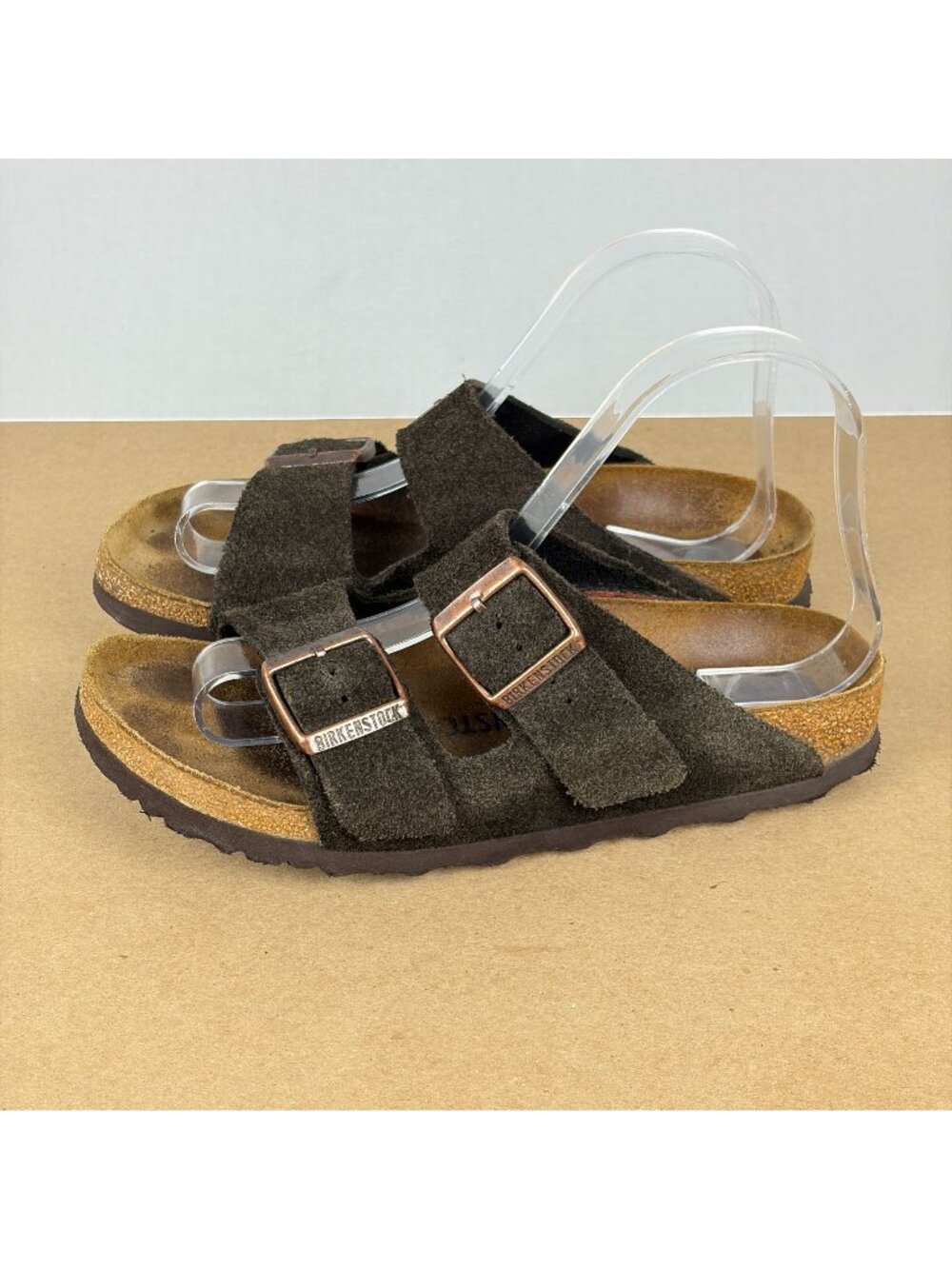 Birkenstock Arizona Suede Sandals Womens 6 Brown Two Strap Slip On Casual Narrow